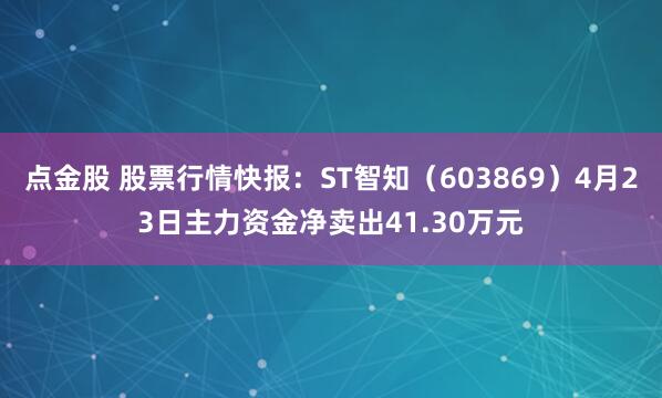 点金股 股票行情快报:ST智知(603869)4月23日主力资金净卖出41.30万元